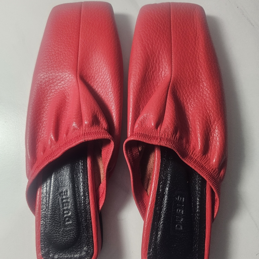 Dubie Red Leather Slip-On Mule Flats - Picture 9 of 13